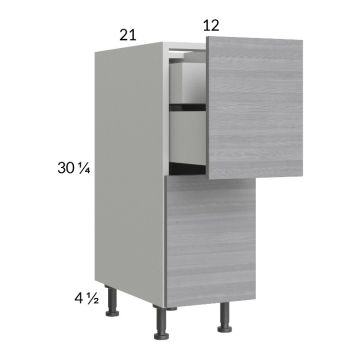 Euro Grey 12" 2-Drawer Vanity Base Cabinet with 1 Inner Drawer